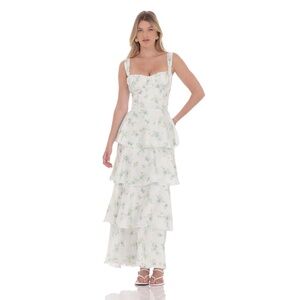 Lucy In The Sky Floral Ruffle Maxi Dress, Pastel Green